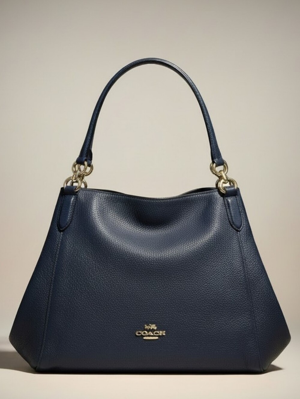Authentic Coach Hallie Midnight Blue Pebbled Leather Shoulder Bag Quiet Luxury